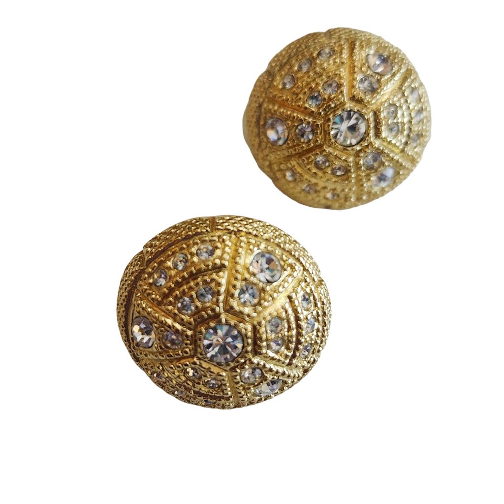 Vintage Christian Dior Rhinestone Button Clip Earrings (A1734)